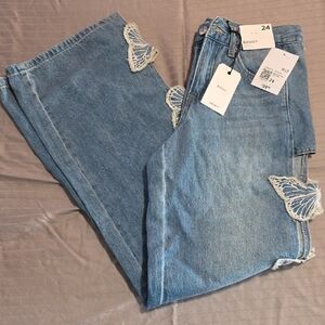 Forever 21 Light Blue Boyfriend Jeans with Butterfly Accents